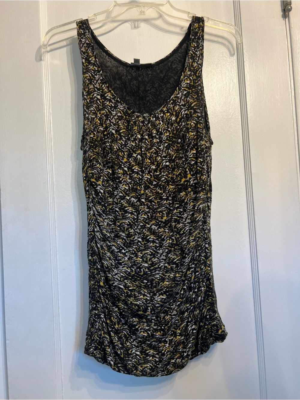 Halogen Women's Mesh Black & Mustard Yellow Printed Sleeveless Top